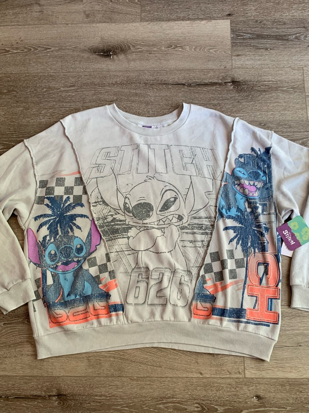 Disney Lilo & Stitch 626 Acid Wash Graphic Sweatshirt in Gray XL